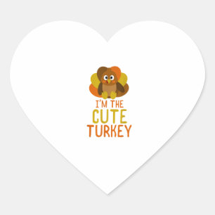 Funny Cute Turkey Family Matching Thanksgiving  Heart Sticker