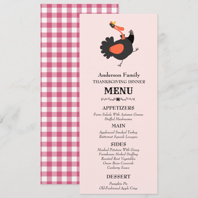Funny Cute Turkey Thanksgiving Dinner Menu (Front/Back)