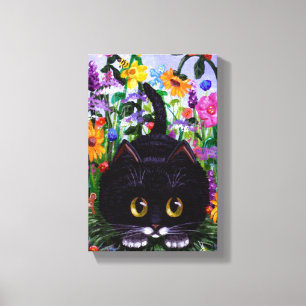 Funny Cute Tuxedo Cat Mouse Flowers Creationarts Canvas Print