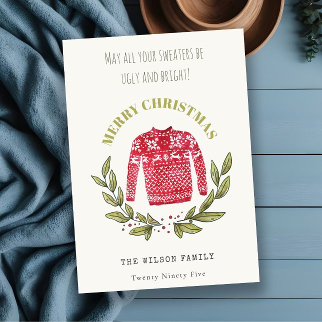 Funny Cute Ugly Sweater Leafy Red Green Christmas Holiday Card (Creator Uploaded)