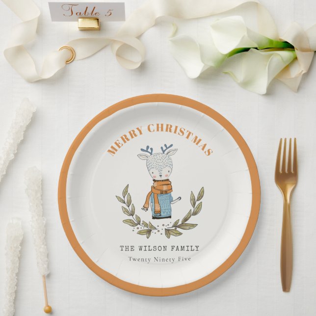 Funny Cute Ugly Sweater Leafy Reindeer Christmas Paper Plate (Wedding)