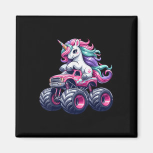 Funny Cute Unicorn Riding A Pink Monster Truck Gir Magnet