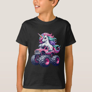 Funny Cute Unicorn Riding A Pink Monster Truck Gir T-Shirt