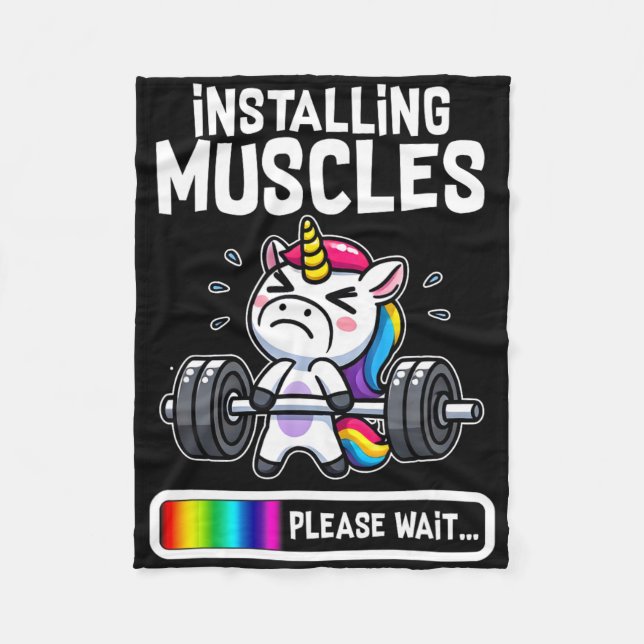Funny Cute Unicorn Workout Gym Fitness Weightlifti Fleece Blanket (Front)