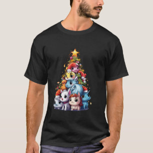 Funny Cute Unicorns Wearing Santa Hat Christmas Tr T-Shirt