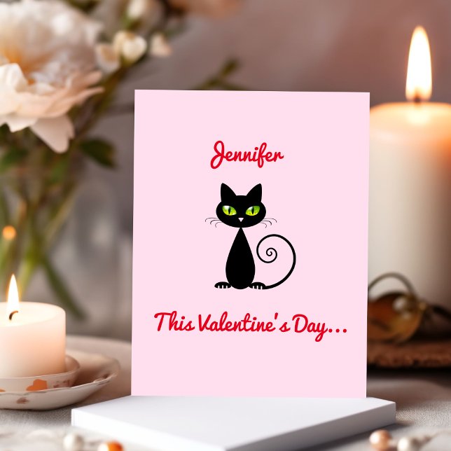 Funny Cute Valentine Be Mine Black Cat With Name Card (Creator Uploaded)