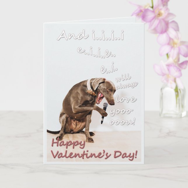 Funny, cute, Valentine's Day, dog singing, fun, Card (Orchid)
