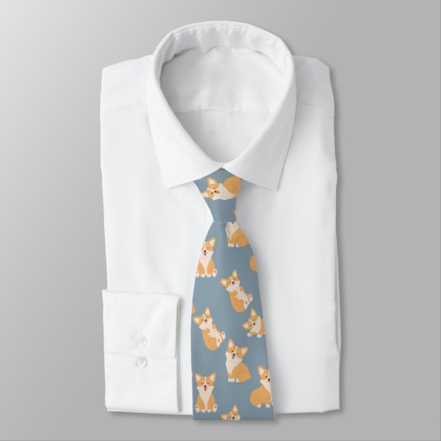 Funny Cute Welsh Corgi Pattern for Dog Lover Tie (Tied)