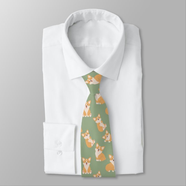 Funny Cute Welsh Corgi Pattern for Dog Lover Tie (Tied)