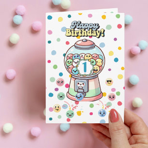 Funny Cute Whimsical Gumball,Custom First Birthday Card