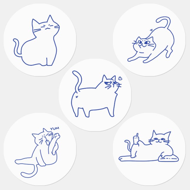 Funny Cute White Cat Doodle Character (Group)