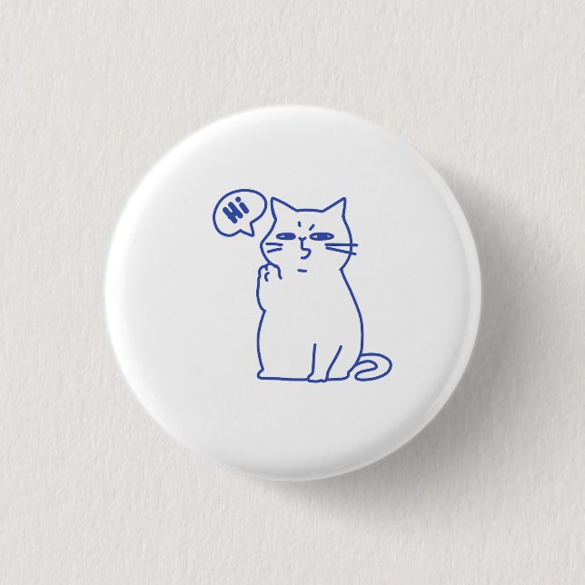 Funny Cute White Cat Doodle Character 3 Cm Round Badge (Front)