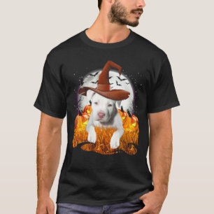 Funny Cute White Pit Bull dog witch on Halloween p T-Shirt