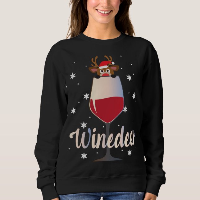 Funny Cute Winedeer Reindeer Wine Drinker Christma Sweatshirt (Front)