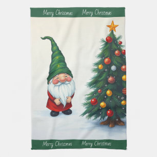 Funny Cute Winter Whimsical Scandinavian Gnome Tea Towel