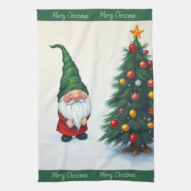Funny Cute Winter Whimsical Scandinavian Gnome  Tea Towel (Vertical)