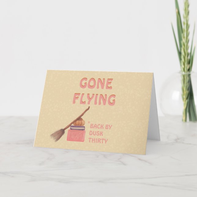 Funny Cute Witch Broom Gone Flying Humour Hallowee Card (Front)