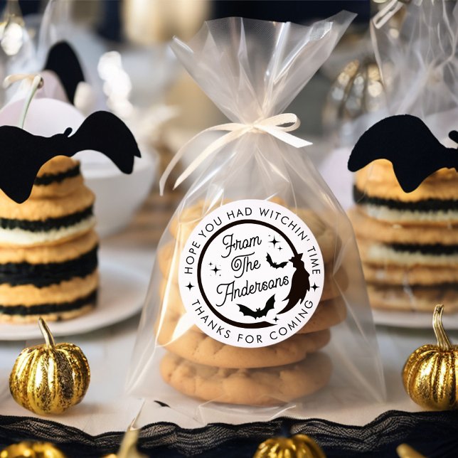 Funny Cute Witch Halloween Thank You Favour Classic Round Sticker (Creator Uploaded)