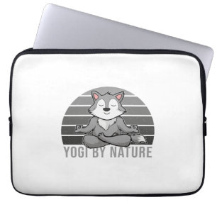 Funny cute wolf doing yoga. funny yoga poses laptop sleeve