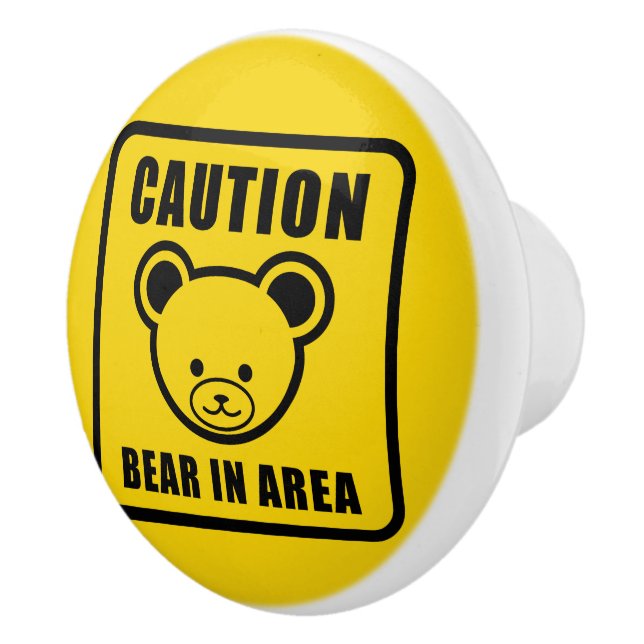 Funny Cute Yellow Black Teddy Bear Warning Sign Ceramic Knob (Right)