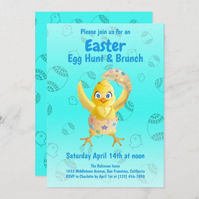 Funny  Cute Yellow Chick Easter Egg Hunt Party Invitation (Front/Back)