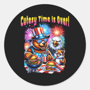 Funny Cutesy Time Is Over Patriotic Animals Indepe Classic Round Sticker
