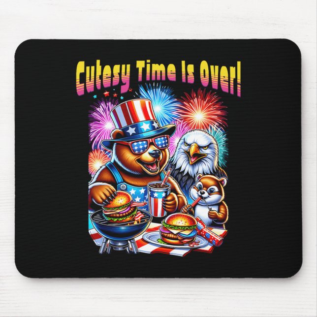 Funny Cutesy Time Is Over Patriotic Animals Indepe Mouse Pad (Front)