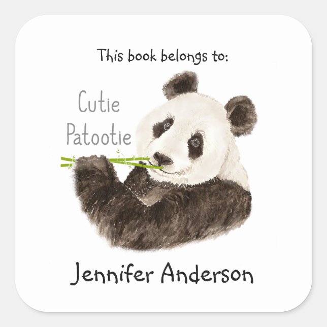 Funny Cutie Patootie Panda Bear   Bookplate Square Sticker (Front)