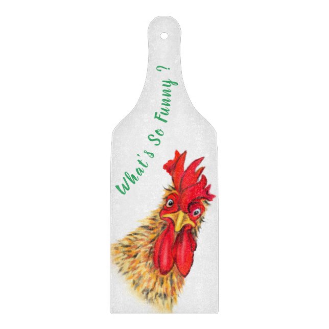 Funny Cutting Board with Surprised Rooster (Front)