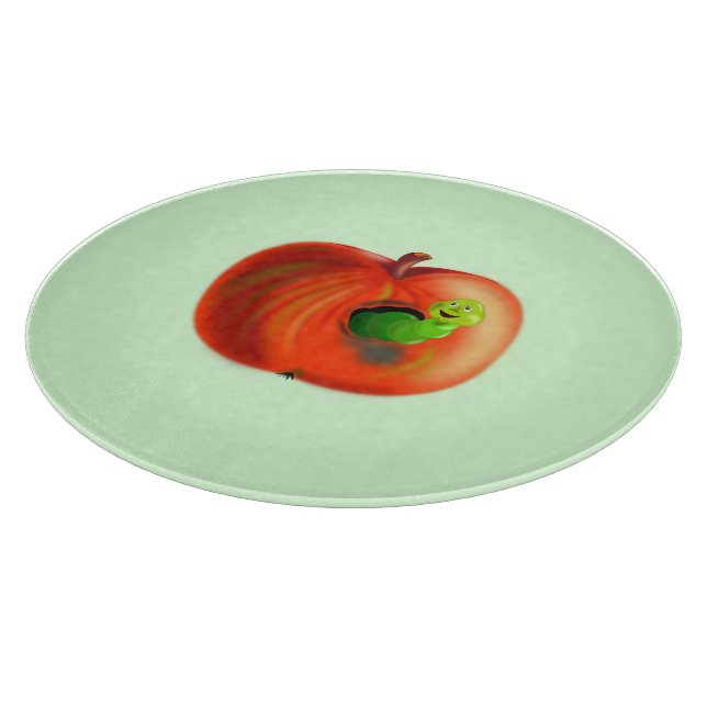 Funny Cutting Board with Worm In Red Apple (Corner)