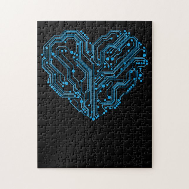 Funny Cyber Circuit Heart Valentines Day Engineer Jigsaw Puzzle (Vertical)