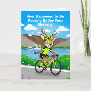 Funny Cycling Deer Birthday Bicycle Cake Delivery Card