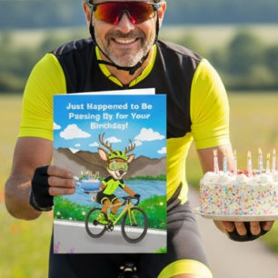 Funny Cycling Deer Birthday Bicycle Cake Delivery  Card