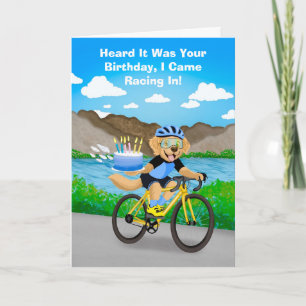 Funny Cycling Dog Birthday Bicycle Cake Delivery Card