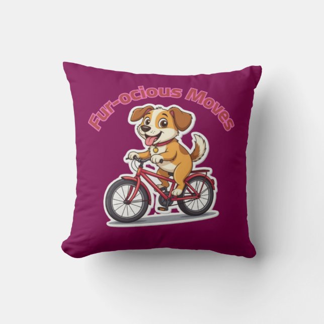 **Funny Cycling Dog – Cute Dog Riding a Bicycle Il Cushion (Front)