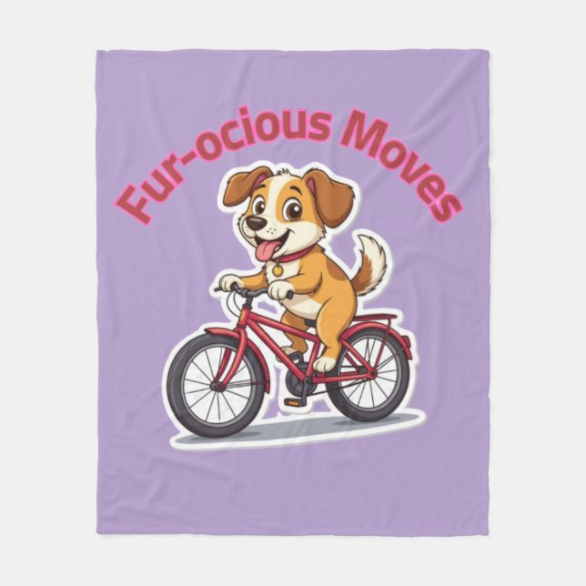 **Funny Cycling Dog – Cute Dog Riding a Bicycle Il Fleece Blanket (Front)