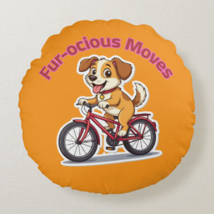 **Funny Cycling Dog – Cute Dog Riding a Bicycle Il Round Cushion