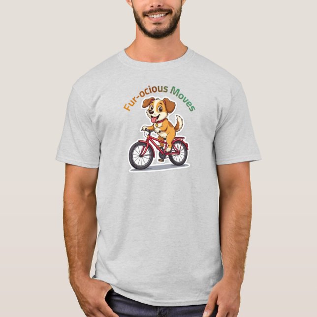 **Funny Cycling Dog – Cute Dog Riding a Bicycle Il T-Shirt (Front)