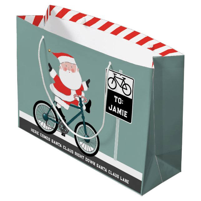 Funny Cyclist Christmas Large Gift Bag (Back Angled)