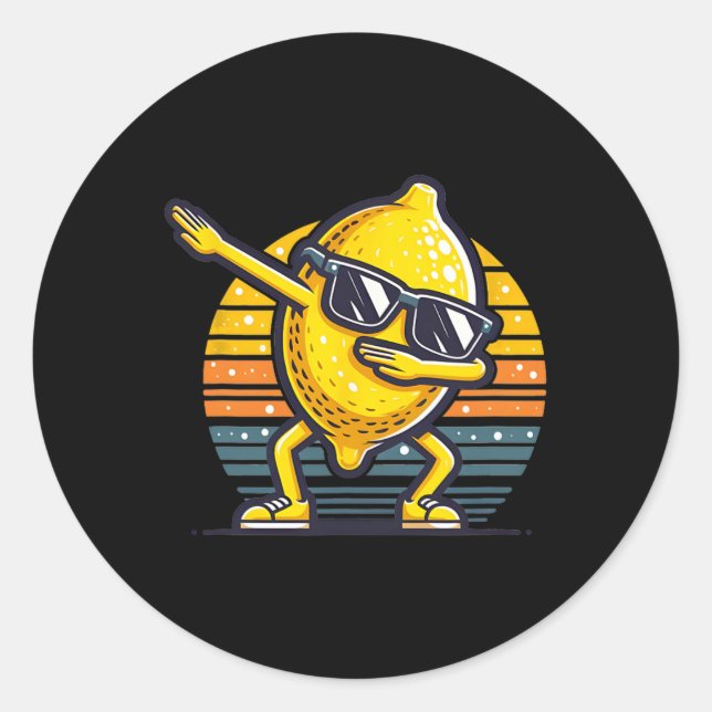 Funny Dab Lemon Dancing Dabbing Retro Fruit 5  Classic Round Sticker (Front)