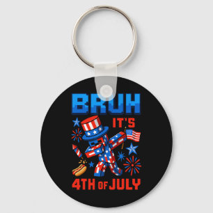 Funny Dabbing 4th Of July Bruh Usa Pixel Gamer Boy Key Ring