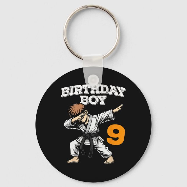 Funny Dabbing 9th Birthday Boy Karate 9 Year Old B Key Ring (Front)