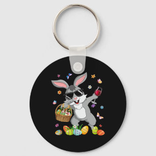 Funny Dabbing Bunny And Wine Gl With Egg Bysket Ea Key Ring