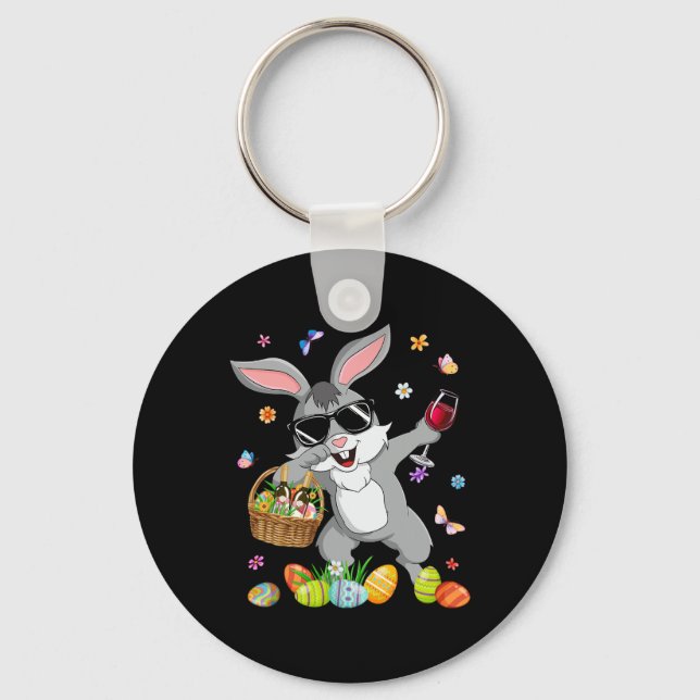 Funny Dabbing Bunny And Wine Gl With Egg Bysket Ea Key Ring (Front)