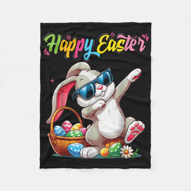 Funny Dabbing Bunny Easter Happy Easter For Boys G Fleece Blanket (Front)