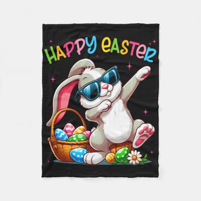 Funny Dabbing Bunny Easter Happy Easter For Boys G Fleece Blanket (Front)