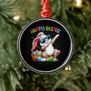 Funny Dabbing Bunny Easter Happy Easter Metal Tree Decoration