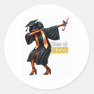 Funny Dabbing Graduation Grad Cl Of 2025 Women Gir Classic Round Sticker