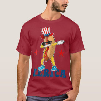Funny Dabbing Hot Dog July 4th Merica  for Kids T-Shirt