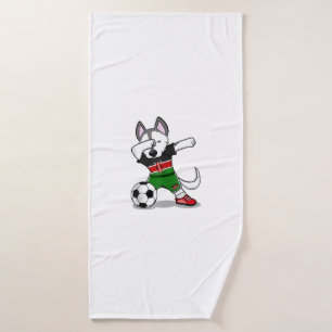 Funny Dabbing Husky Dog Kenya Football - Kenyan Fl Bath Towel